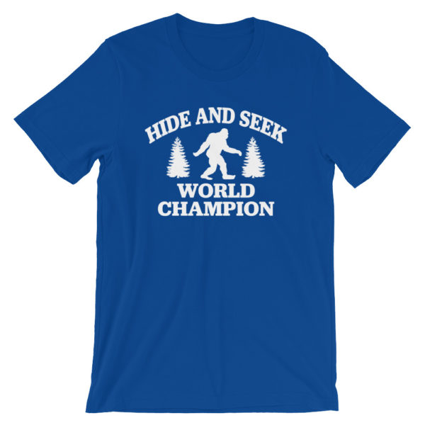 Bigfoot hide and seek world champion blue t-shirt