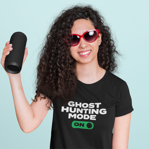 girl wearing a ghost hunting T-shirt