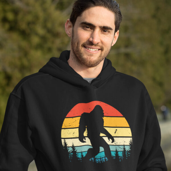 man wearing an eco-responsible black pullover bigfoot hoodie